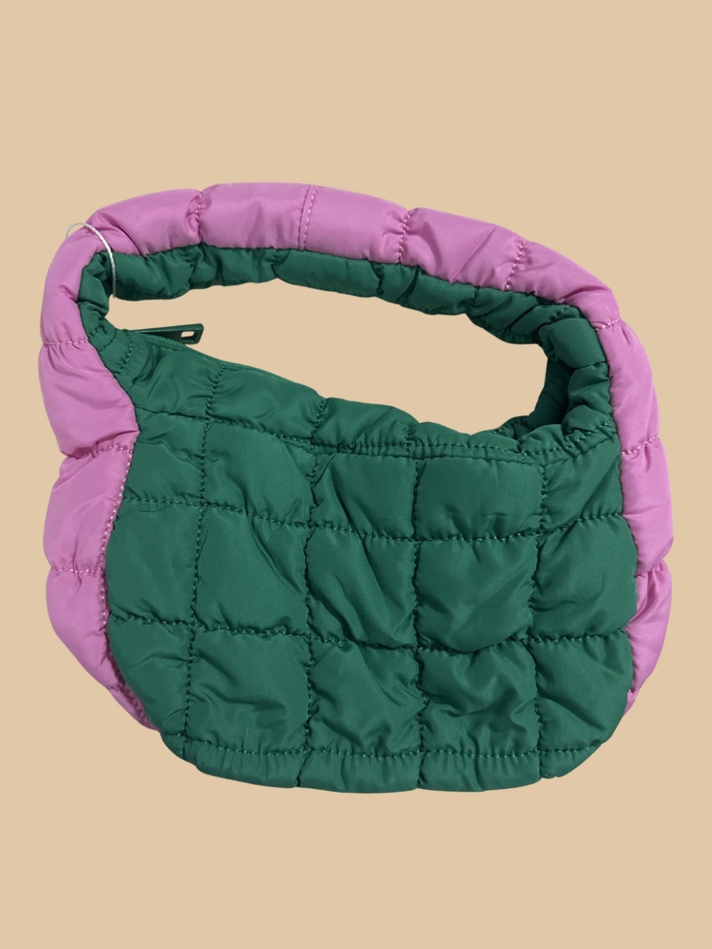 Quilted Puffer Shoulder Bag in Green and Lilac